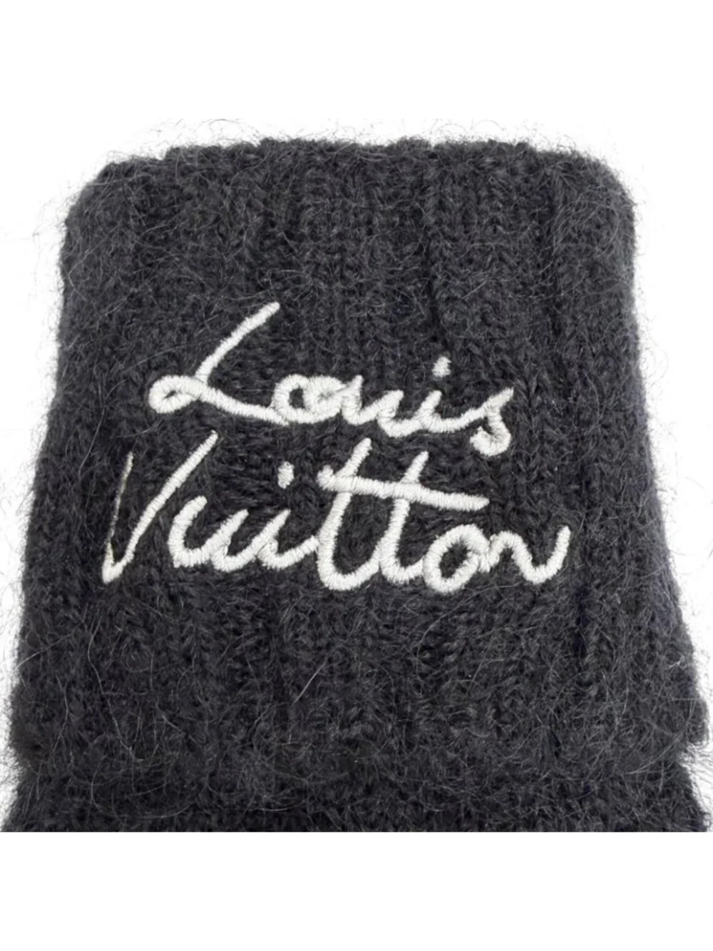 Louis Vuitton Gloves LV Script Mohair Wool Logo Embroidery Knit Black